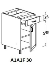 Alsó 1 ajtós 1 fiókos 30 cm elem