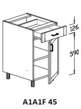 Alsó 1 ajtós 1 fiókos 45 cm elem