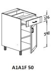 Alsó 1 ajtós 1 fiókos 50 cm elem