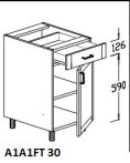 Alsó 1 ajtós, 1 fiókos, térben álló 30 cm elem