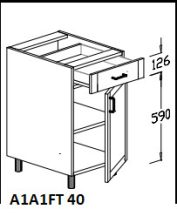 Alsó 1 ajtós, 1 fiókos térben álló 40 cm elem