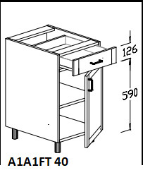 Alsó 1 ajtós, 1 fiókos térben álló 40 cm elem