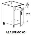 Alsó 1 ajtós 1 vakfiókos mosogatós 60 cm elem!