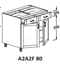 Alsó 2 ajtós 2 fiókos  80 cm elem