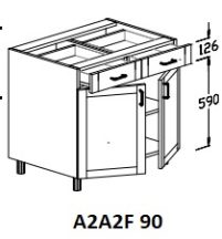 Alsó 2 ajtós 2 fiókos  90 cm elem
