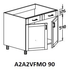 Alsó 2 ajtós 2 vakfiókos mosogatós 90 cm elem