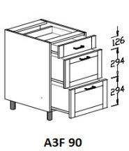 Alsó 3 fiókos 90 cm elem