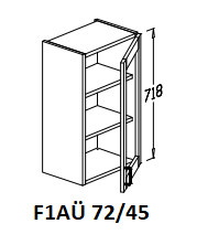 Felső egyajtós üveges 72/45-ös elem